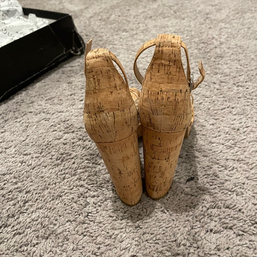 Aqua Tan Cork Strappy Heels - Picture 6 of 8
